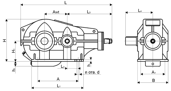 Габаритные и присоединительные размеры редуктора КЦ1-250